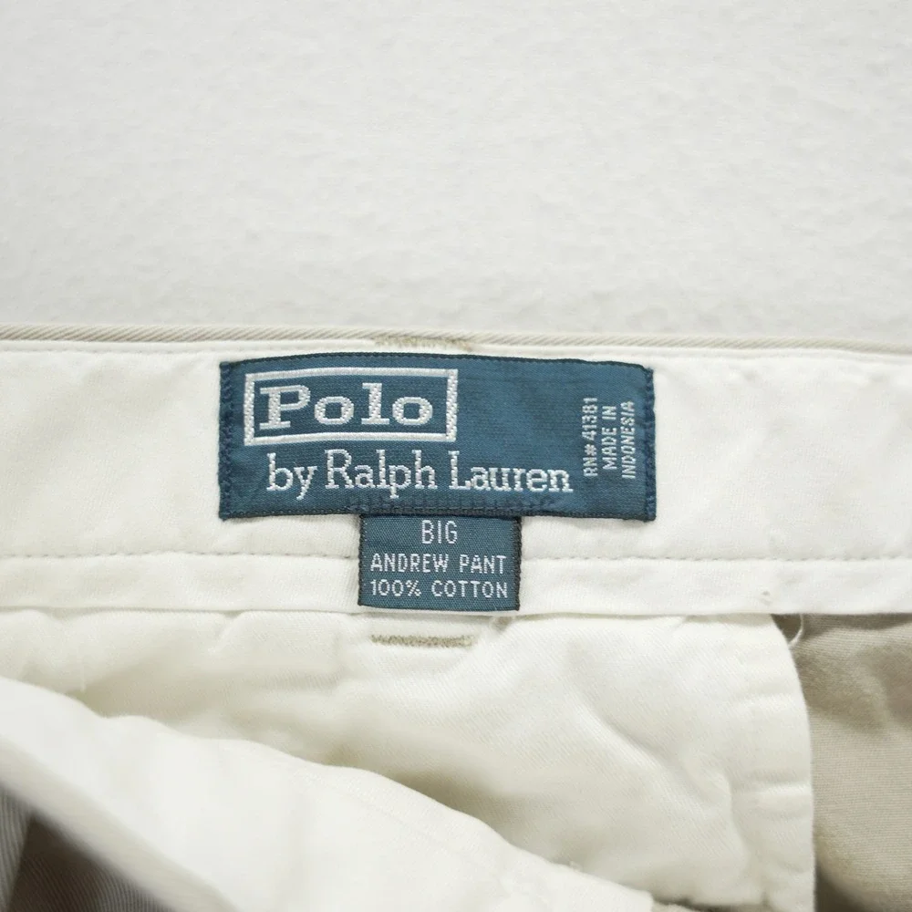 Polo Ralph Lauren Big Andrew Pant Mens 44x32 Tan Khaki Pleated Cotton Chinos
